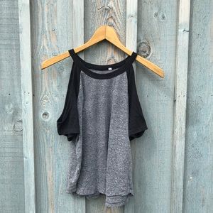 PacSun Gray and Black Cold-Shoulder Top